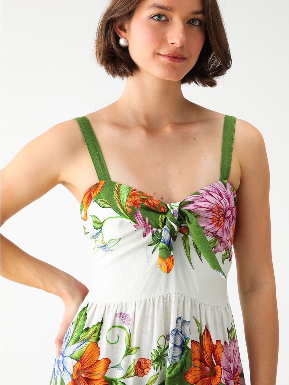FARM Rio White Maxi Dress with Green Straps and Multicolor Floral Print - Picture 3 of 11